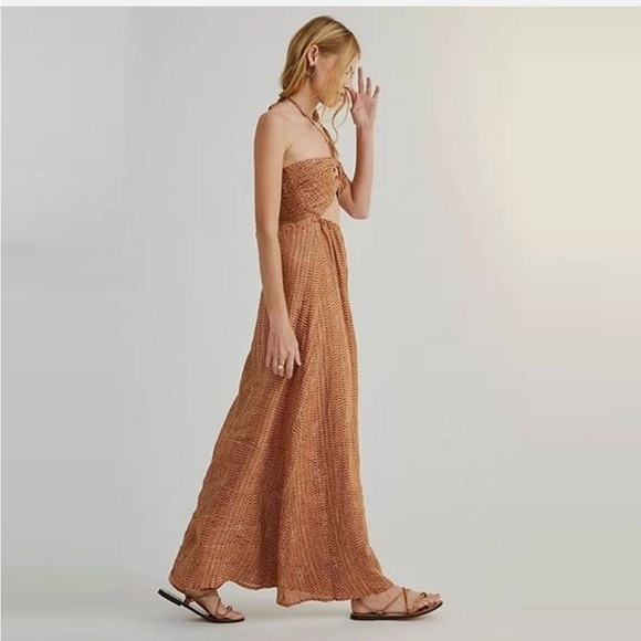 Faithfull the Brand La Costa Maxi Dress Cut out linen L - Picture 5 of 11